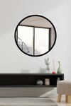 Hümas Dekoratif Yuvarlak Koyu Siyah Duvar Salon Ofis Aynası 60 cm